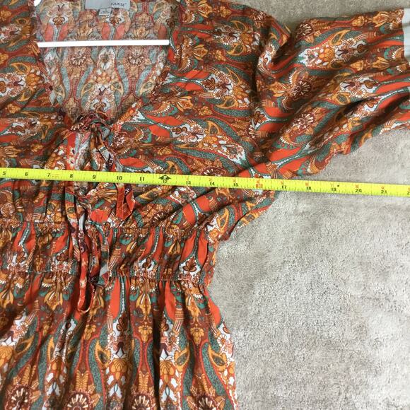 Luukse Allover Print Flounce Sleeve A-Line Kaftan Maxi Dress Boho Hippie Sz S - Picture 7 of 9